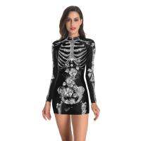 【In stock】Jumpsuit Women Halloween New Bodysuit 3d Digital Print Long Sleeve Zipper Skeleton Tight Plus Size Casual Halloween Bodysuit