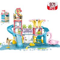 Technical Ideas Girl Summer Beach Building Block Camping Car Seafood Restaurant Water Park Beach Villa Toys Gift For Children ❁▼