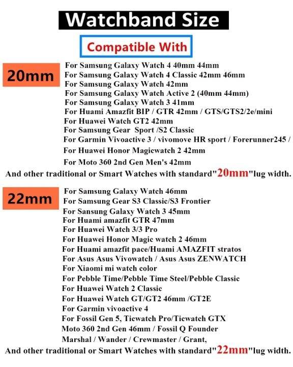 20มิลลิเมตร22มิลลิเมตรสายนาฬิกาสำหรับ-samsung-galaxy-นาฬิกา4-46มิลลิเมตร42มิลลิเมตรเกียร์-s3ที่ใช้งาน2หัวเว่ย-gt2-huami-amazfit-bip-ระบายอากาศสายรัดข้อมือ