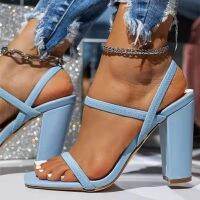 Women New 2023 Spring Summer Sandals Height Increasing Open Square Toe Shoes Stretch Fabric Belts Thick High Heels Party Pumps