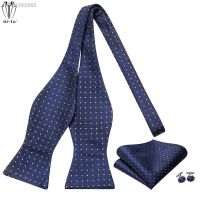 ❣ Jacquard Paisley Floral Dots Striped Silk Mens Bowtie Adjustable Self Bow Tie Hankerchief Cufflinks Set for Men Wedding Business