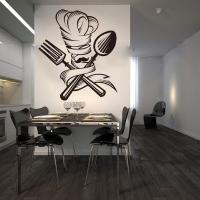 Spoon Fork Chef Moustache Hat Wall Sticker Kitchen Dinning Room  Chef Beard Kitchen Tools Wall Decal Restaurant Vinyl 3469 Stickers