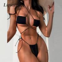 Summer Women Solid Color Multicolor Beachwear Bikini Fashion Backless Three Point Swimwear Cross Lace-up Sexy Swimsuit