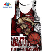 SONSPEE 3D Print Anime Slam Dunk Basketball Jersey Mens Sport Red Tank Top Casual Bodybuilding Gym Muscle Sleeveless Vest Shirt