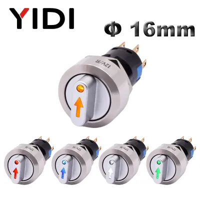 16mm Metal Rotary Selector Switch 2 3 Position On Off 12V Led Red Green Stainless Steel Push Button Switch 1NO1NC Latching SPDT