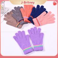 J-BRITNEY ถุงมือถักแบบเต็มตัวสำหรับทุกเพศปลอกสวมนิ้วหนาลายทางสำหรับฤดูหนาวและฤดูใบไม้ร่วงของเล่นการรับสารภาพ