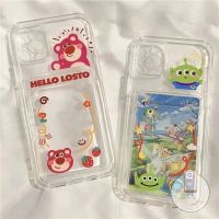 DSFGERGERRSS เคสโทรศัพท์มือถือ TPU แบบนิ่ม ป้องกันกระแทก ลายการ์ตูน Toy Story Lotso Alien น่ารัก พร้อมช่องใส่บัตร สําหรับ iPhone 11 XR 7 8 6s 6 Plus X XS 13 14 Pro Max 12 13 Pro Max SE 2020