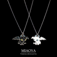 MIAOYA จี้ของเล่นตัวต่อมังกรร้ายกลางคืนสีดำและสีขาวสำหรับผู้หญิงฮิปฮอปสร้อยคอคู่ของขวัญเครื่องประดับ BFF