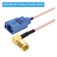 Rg316สีน้ำเงิน Fakra C หญิงไปยัง Sma ตัวผู้90องศาสายพ่วงจีพีเอสนำทางรถตัวปรับเสาอากาศผมเปีย Rf Coaxial Jumper