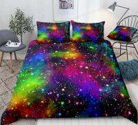 สีสัน Galaxy ผ้านวมชุด Multicolor Outer Space ผ้าปูที่นอน Universe Nebula Night Starry Sky ผ้านวม Rainbow เด็ก DRO.pshipp