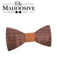 Mahoosive Wood Bowtie for Mens Spain BARCELONA Wooden Bow Tie for Party Women Bowknots Gravatas Bamboo Neck Cravat