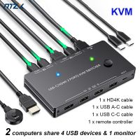 Type C KVM Switch 4K 60Hz 2 Computers Share 1 Monitor 4 USB Devices Hub Compatible with HDMI Thunderbolt 3 PD 87W Power Delivery