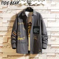 TIDE BEAR เสื้อแขนยาวชายเสื้อลายพิมพ์แขนยาวทรงหลวมสำหรับผู้ชาย,เสื้อเสื้อเชิ้ตลำลองเทรนชั้นนำเนื้อผ้าสวมใส่สบาย