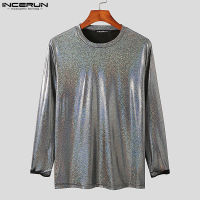 Medussa INCERUN เสื้อปาร์ตี้ผู้ชายเสื้อยืดสีสดใสแขนยาวมีสไตล์ไนท์คลับ (สไตล์ตะวันตก)