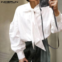 INCERUN เสื้อเชิ้ตแขนยาวสำหรับผู้ชาย,เสื้อคอวีทรงหลวมสำหรับใส่ไปงานปาร์ตี้ (สไตล์ตะวันตก)