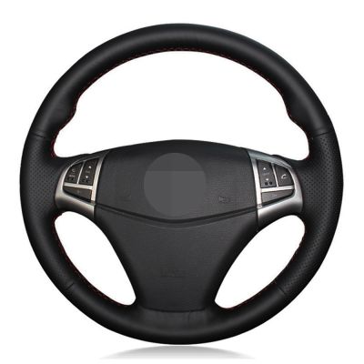 Car Steering Wheel Cover DIY Hand-stitched Black Artificial Leather For Ssangyong Korando 2010-