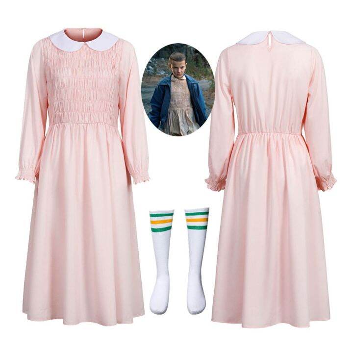 Ready Stock?】 Eleven 39;s Long Sleeve Pink Dress Costume For Stranger  Things Halloween Cosplay Women Girl Doll Collar Evening Party Beading |  