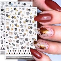 【lz】❆▲  3d etiqueta do prego iridescente folha de bordo outono padrão manicure transferência brilhante diy nail art decoração