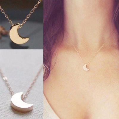 Minimalist Crescent Moon Silver Gold Long Necklace Women Jewelry