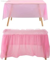 ▽∈ Disposable Table Skirts with Tablecloth Ruffled Plastic Table Skirt for Wedding Party Birthday Business Events Baby Shower White
