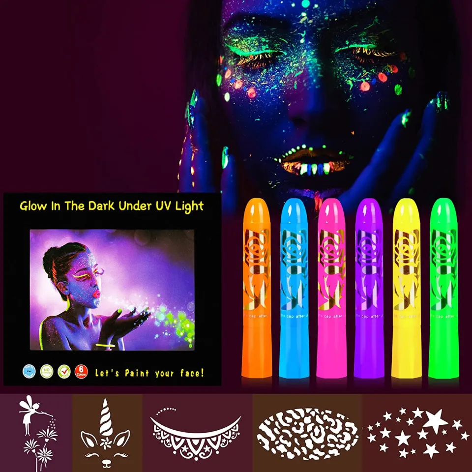 6Pcs Halloween Glow Face Light Paint UV Neon Face Body Paint