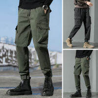 Men Cargo กางเกง Hip Hop หลายกระเป๋าข้อเท้าหลวมสีทึบ Warm Drawstring Plus ขนาดผู้ชายเก้ากางเกงสำหรับโรงเรียนอินเทรนด์ผู้ชาย Cargo