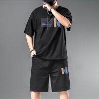 【hot seller】 Mens sports suit summer large size fat mens T-shirt plus short-sleeved casual two-piece tide