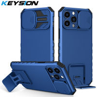 KEYSION เคสกันกระแทกสำหรับ iPhone 13 Pro Max,เคสหลังโทรศัพท์แบบตั้งพื้นป้องกันกล้องดึงถอยหลัง