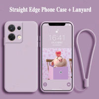 Case สำหรับ OPPO Reno 8 5กรัม/8 Pro 5กรัมตรงขอบซิลิโคนเหลวโทรศัพท์ Case Soft TPU กับฟรีเชือกเส้นเล็กเชลล์เลนส์ป้องกันลูกอมสีคู่น่ารักปกหลังปลอกสำหรับ Reno8 Pro 5กรัม