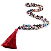 New 8mm Mixed Color Fire Stone Beads Japa Mala Necklace Natural Stone Onyx Beaded Necklace Fashion Tibetan Jewelry Gift Pulseira