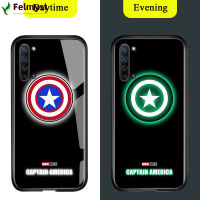 สำหรับ OPPO Reno 3 5G ส่องสว่างเรืองแสงในที่มืดเคสมือถือ Marvel Avenger โลโก้ซูเปอร์ฮีโร่เคสมันวาวสไปเดอร์แมนไอรอนแมนกระจกเทมเปอร์ธอร์ฝาหลังปลอก