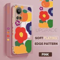 เคส PMP สำหรับ OPPO Reno10 Pro 5G ฟรีสายคล้อง + ดอกไม้สีสันสดใสผลไม้ขอบสี่เหลี่ยมลวดลายปลอกชุบเคสโทรศัพท์เคสโทรศัพท์นิ่มชุบหรูหรา