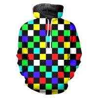 2023 style Mens 3D Printed Colorful Plaid Checkerboard Psychedelic Hoodies Oversized Attire Sweatshirt  Man Trend Sports Hoodies Custom