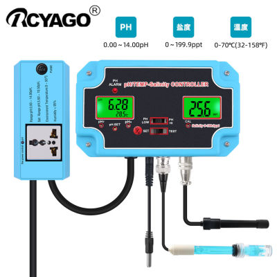 RCYAGO Professional PHอุณหภูมิความเค็มน้ำController PHความเค็มBNC Probeน้ำตัวทดสอบคุณภาพ