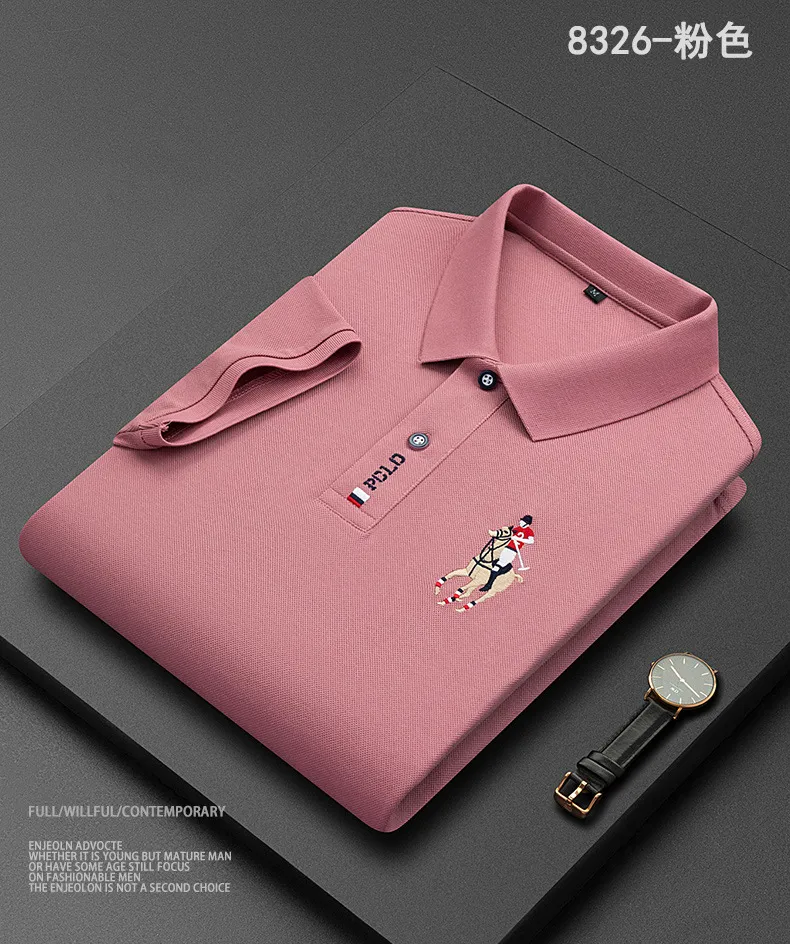 2023 Men Short Sleeve Polo Shirt Summer Solid Color Casual T-Shirt