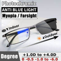 Full-Rim Anti-Blue Light สายตาสั้นแว่นตาสำเร็จรูปอ่านหนังสือแว่นตาสำหรับผู้ชายผู้หญิงโลหะสแควร์คอมพิวเตอร์แว่นตา Diopter 【0 -0.5 To 6.0】【 + 1.0ถึง + 4.0】