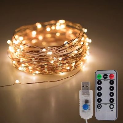 5M/10M/20M USB 8 Remote Control String Lights Fairy Micro LED Transparent Copper Wire for Party Christmas Wedding Decorations