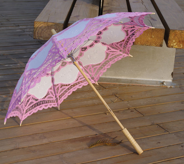 New Vintage Lace Umbrella Handmade Cotton Embroidery Battenburg Pink and White Lace Parasol Umbrella Wedding Decor