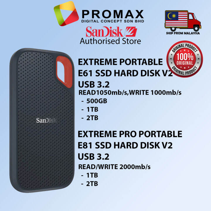 Original Sandisk Portable Ssd V2 Hardisk Extreme E61 Extreme Pro E81 1050mbs 2000mbs Usb 3210