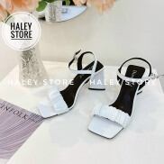 Giày sandal nữ HALEY STORE quai ngang nhún nhúm bèo gót tam giác thời