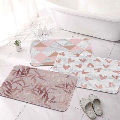 【CC】◄  Pink Gold Marble Printed Floor Non-Slip Room Doormat