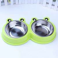 สัตว์เลี้ยง สุนัข แมว ลูกสุนัข Travel Feeding Feeder ชามอาหารคู่ จานน้ำ กบน่ารัก Pet Feeding Bowl