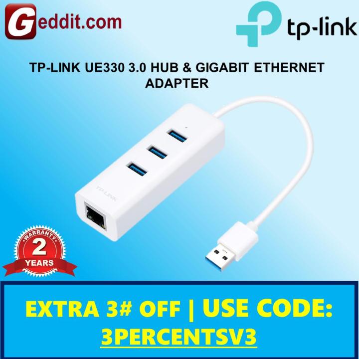 UE330, USB 3.0 3-Port Hub & Gigabit Ethernet Adapter 2 in 1 USB Adapter