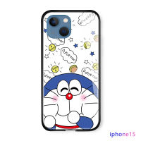 GGK เคสสำหรับ Apple iPhone 15 Plus 15 Pro Max 15 Pro การ์ตูนสุดหรูสำหรับเด็กผู้หญิงเคสแมวโดราเอมอนกระจกนิรภัยมันวาวขอบด้านหลังนุ่มเคสโทรศัพท์