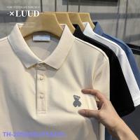 Top LUUD Trendy Creative Bear Embroidery Labeling Lapel Short-Sleeved Shirt Mens Summer Slim All-Match Net POLO Shirt YY ஐ☂✖