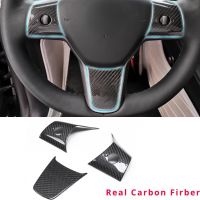 Real Carbon Fiber 3pcs Steering Wheel For 17-23 Model 3 Y Steering Wheel Patch Decoration Tesla Model 3 Modified Accessories