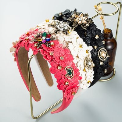 [COD] Heming headband European and Baroque style cute rhinestone flower leather female multi-layer decoration hair accessories