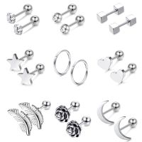 【LZ】✙▼  9 pares 316l aço cirúrgico orelha cartilagem do parafuso prisioneiro brincos para homens mulher cz barbell helix tragus piercings jóias