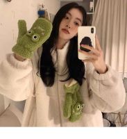 Soft Plush Embroidery Frog Gloves Women Winter Warm Thicken Fingerless Mittens Girls Students Outdoor Warmer Lambs Wool Gloves