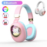 Cartoon Wireless Bluetooth Headset with MIC RGB Light Stereo Music Wireless Headphones for Girls Children Gifts Gamer Helmets